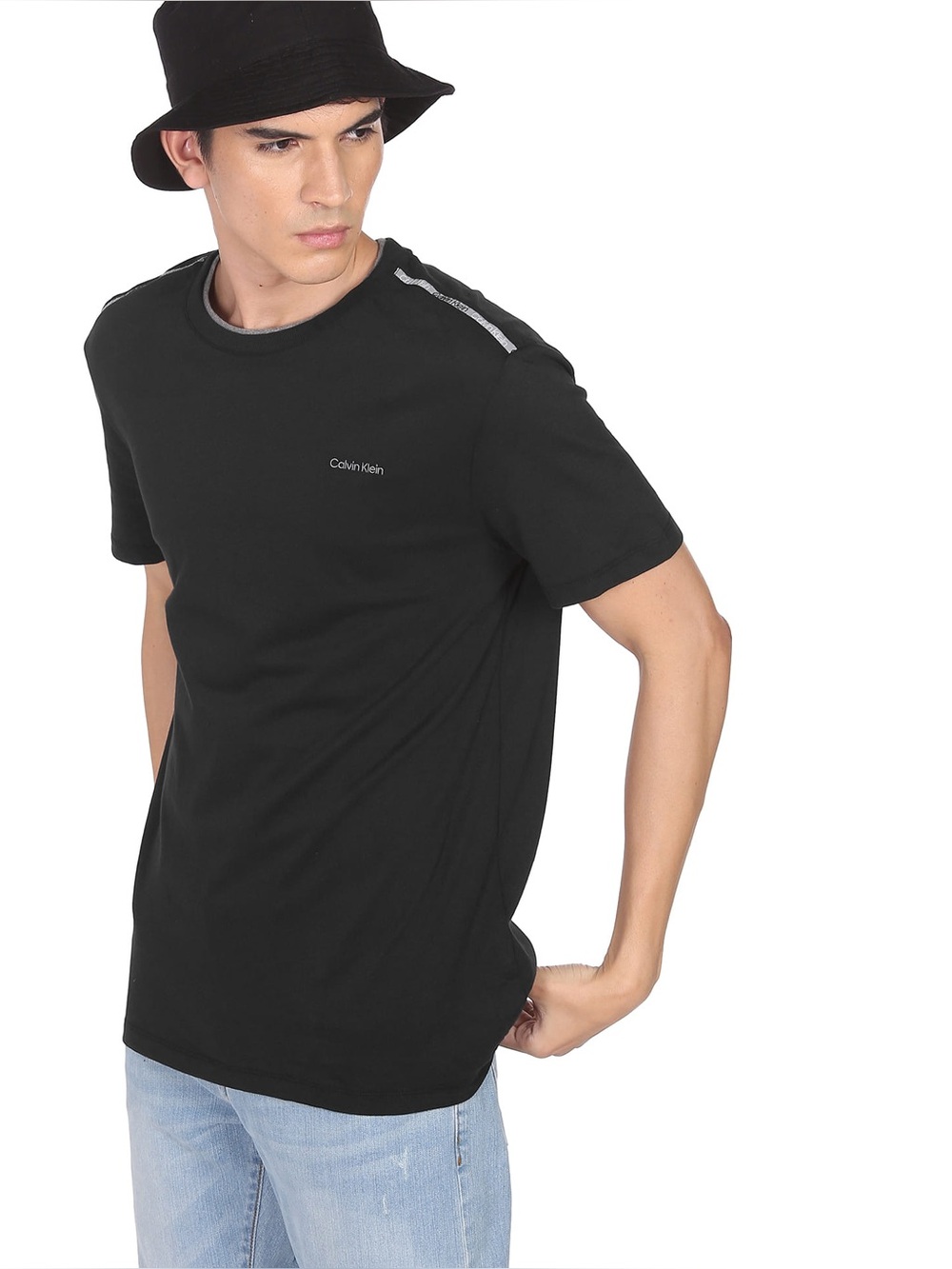 Calvin Klein Men’s Black Short-Sleeve Crew Neck Tee with Logo Tape